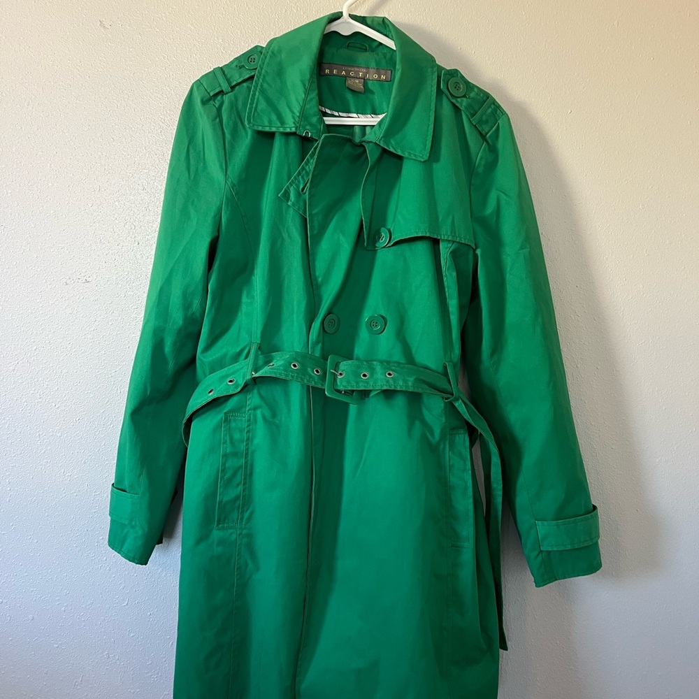 Kenneth Cole Reaction Bright Green Double-Breasted Trench Coat
